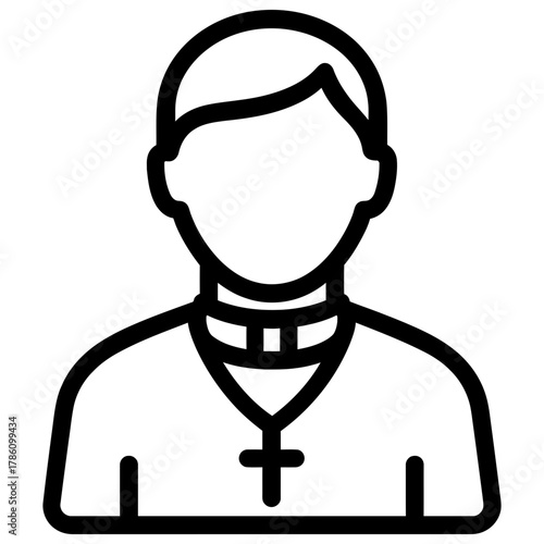 Priest avatar icon with clerical collar and cross, minimalist black line