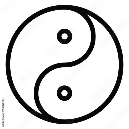 Yin yang symbol outline icon, Taoist balance sign, minimalist line on white