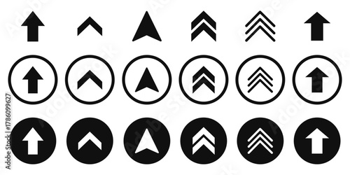 Swipe up icon set. Up arrow button symbol. Set of arrow icons for social media stories and interface design. Scroll arrow up icon sign - upload icon button, send, export icons
