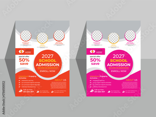 A bundle of 2 templates layout design,Kids back to school education admission flyer poster layout template.