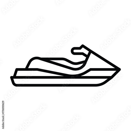 Outline of a jet ski depicting its sleek angular design and handle