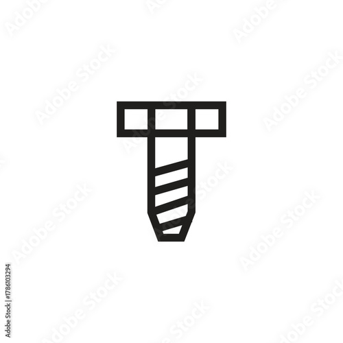 A black and white drawing of a screw with a squared off head