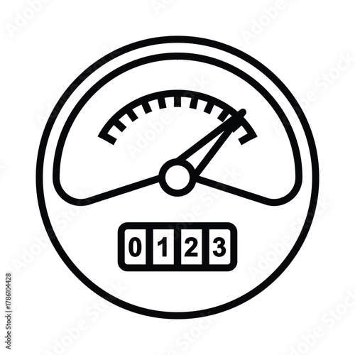 A circular gauge with a needle pointing to the right The display shows the numbers 0123