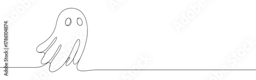 Continuous one line drawing of a cute ghost. Spooky season and supernatural