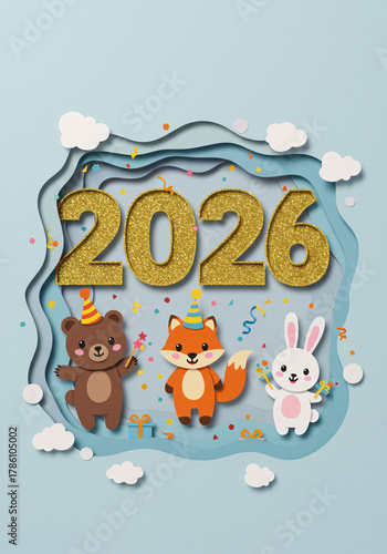 Cute Animal Celebration: Festive 2026 New Year Papercraft for Kids