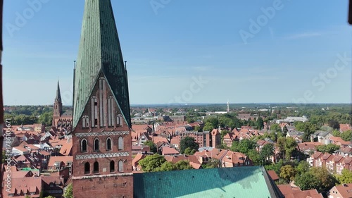 Panoramic elevated view of the old town of Luneburg in Germany
