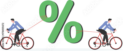 Business competition for market share percentage, conflict in investment benefit, trade war concept. T
