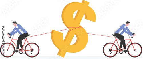 Business competition for market share percentage, conflict in investment benefit, trade war concept. T
