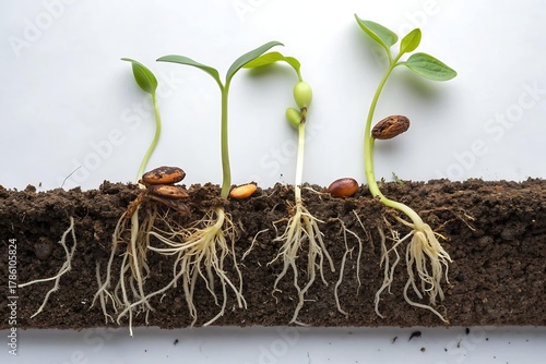 Bean sprout seed germination process in cross section