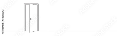 Continuous one line drawing of an open door. Concept of new opportunities, entry and exit