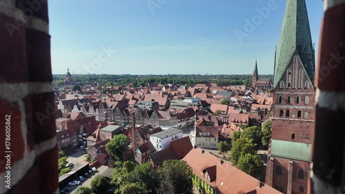 Panoramic elevated view of the old town of Luneburg in Germany