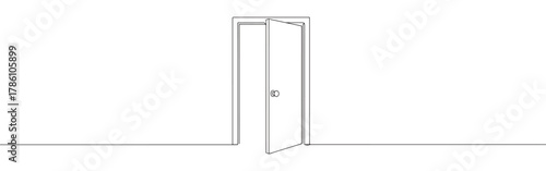 Continuous one line drawing of an open door. Concept of new opportunities, entry and exit