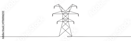 Continuous one line drawing of a power line tower. Concept of electricity, energy and infrastructure