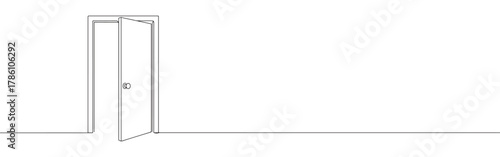 Continuous one line drawing of an open door. Concept of new opportunities, entry and exit