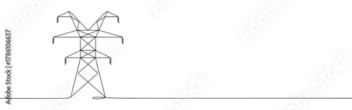 Continuous one line drawing of a power line tower. Concept of electricity, energy and infrastructure
