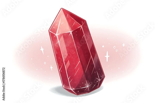 Illustration of a faceted Ruby crystal in deep red color