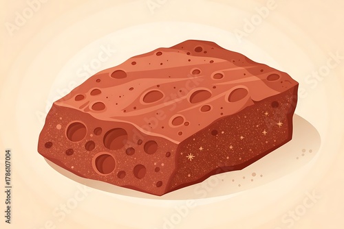 Illustration of a reddish brown porous bauxite rock
