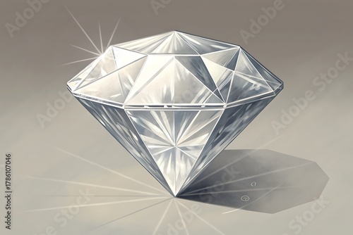 Illustration of a sparkling diamond with transparent faceted structure