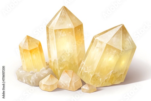 Illustration of yellow calcite crystals with translucent qualities