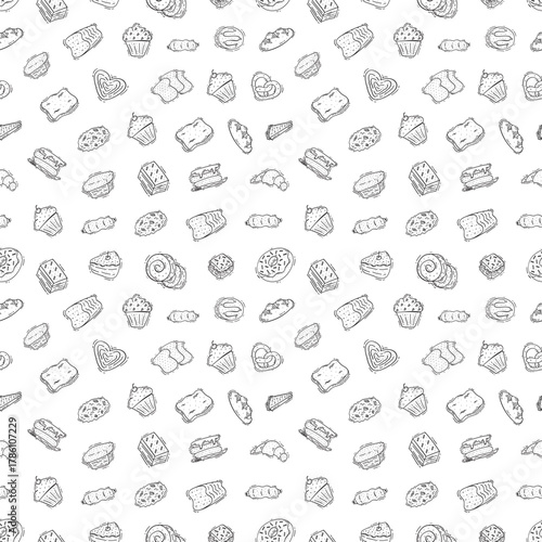 Hand Drawn Bread seamless pattern background