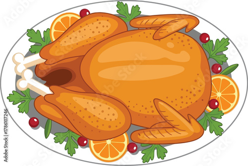 Roasted turkey on a plate, thanksgiving dinner