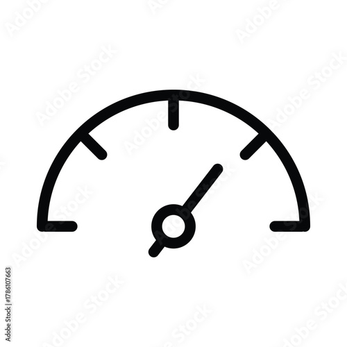 A speedometer icon It has a curved top a needle pointing to the right and indicator lines