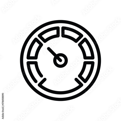 An icon of a dashboard gauge with a needle pointing to the left and rectangular notches around the perimeter