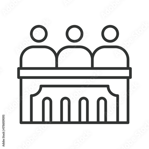 Jury icon in line design. jury, jurors, panel, deliberation, courtroom, trial team, verdict group, decision making on white background vector. Jury editable stroke icon - AI generated