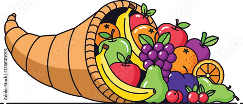 Cornucopia, thanksgiving harvest illustration