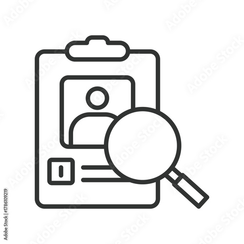 Investigation ID icon in line design. identity card, id check, profile, verification, credentials, audit on white background vector. Investigation editable stroke icon - AI generated