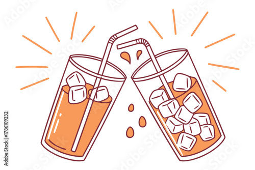 Two glasses of iced tea clinking together