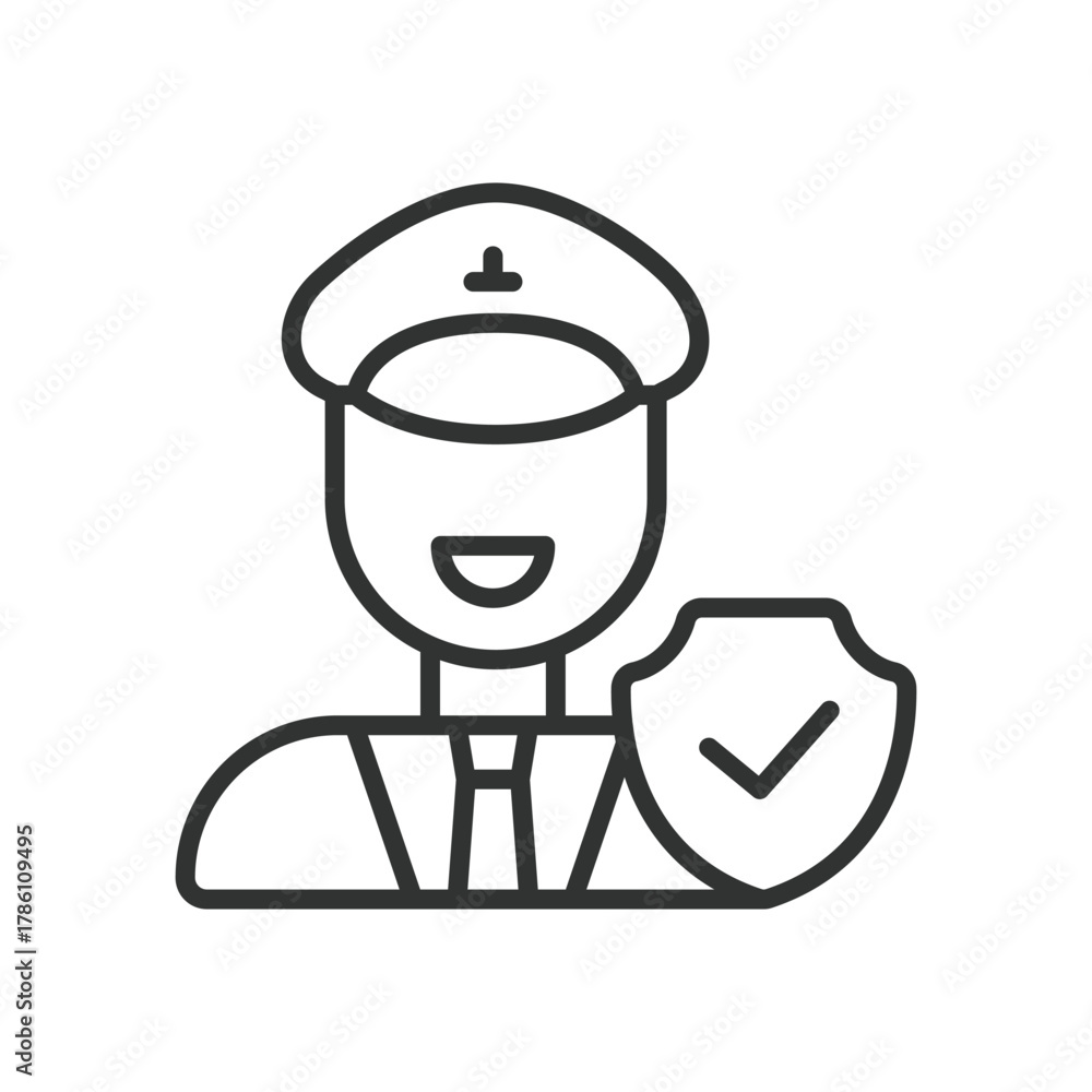 Fototapeta premium Authority icon in line design. authority, police officer, badge, enforcement, command, supervision on white background vector. Authority editable stroke icon - AI generated