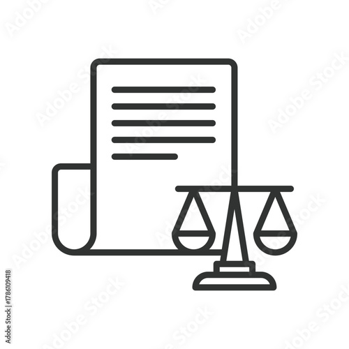 Law document icon in line design. law document, legal paper, policy, compliance, legislation, official on white background vector. Law document editable stroke icon - AI generated