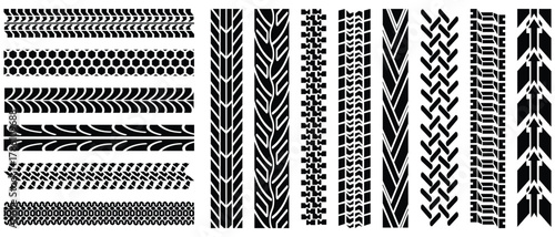  Cars and vehicles tires footprints icon. Tire brushes, transport ground trace, wheel tracks shapes, racing, motorsport, and speed-related design. Vector illustration.