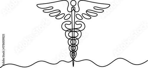 Minimalist Caduceus One Line Art  Continuous Health Care Symbol Vector Illustration