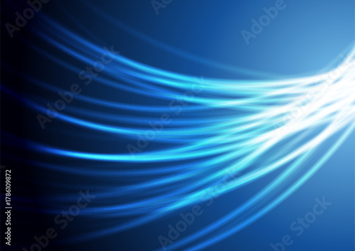Abstract shiny blue smooth linear waves minimal background. Vector flowing blurred wavy curved design