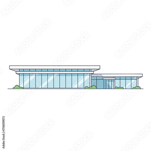 Modern Medical Clinic Building Entrance With Large Glass Windows and Minimalist Flat Shapes and Soft Colors Showing a Professional Healthcare Facility Exterior
