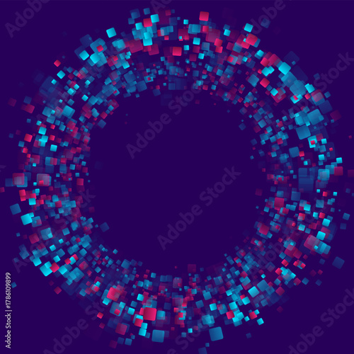 Abstract geometric circle made of blue and purple small squares, tech background. Vector design