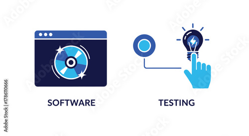 Vector illustration of software development and testing process, concept of quality assurance and innovation in technology