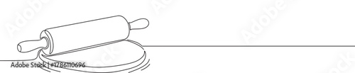 Continuous one line drawing of rolling pin and dough. Concept of baking, cooking and homemade food