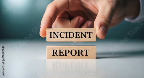 Incident Report Business Safety Male Hand Wooden Blocks Copy Space