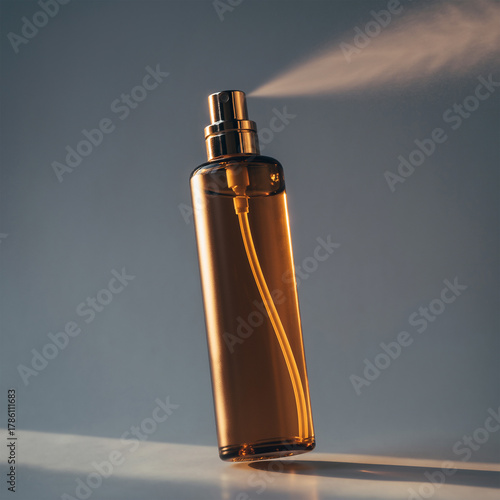 Amber Glass Body Spray Bottle Mockup with Visible Mist or Spray Action © image@9