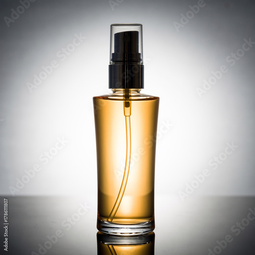 Tall Amber Glass Spray Bottle Mockup with Clean Studio Spotlight © image@9