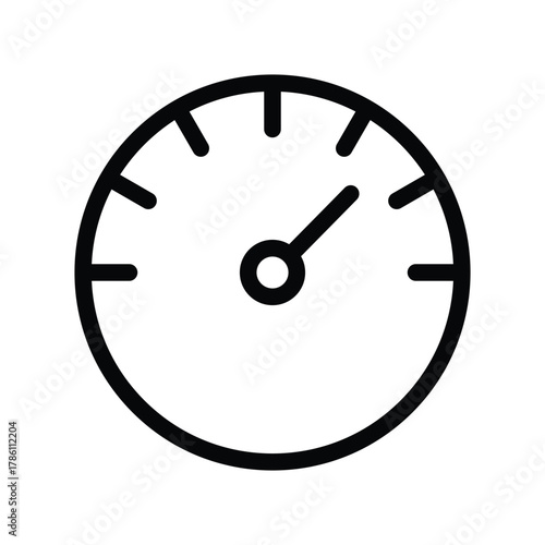 Black outline of a circular speedometer showing a moderate reading