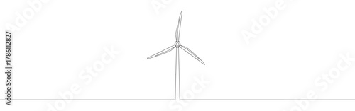 Continuous one line drawing of a wind turbine. Concept of renewable energy, sustainability and green technology