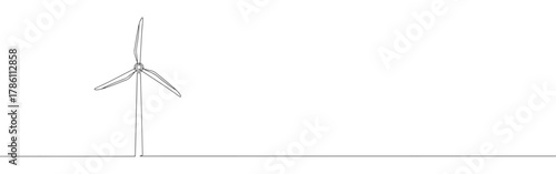 Continuous one line drawing of a wind turbine. Concept of renewable energy, sustainability and green technology