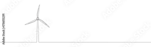 Continuous one line drawing of a wind turbine. Concept of renewable energy, sustainability and green technology