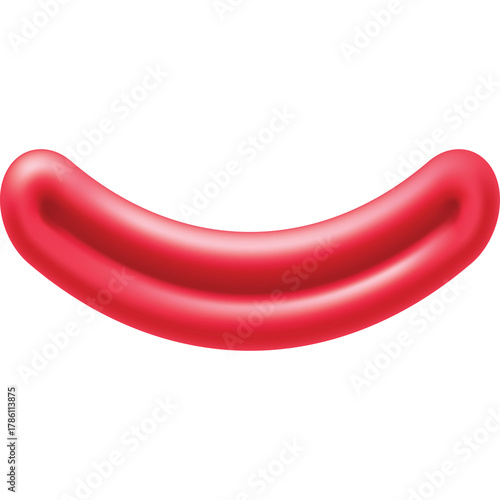 A Single Red Balloon Shaped Like a Smile or Crescent Moon Floating Against a Transparent White Background