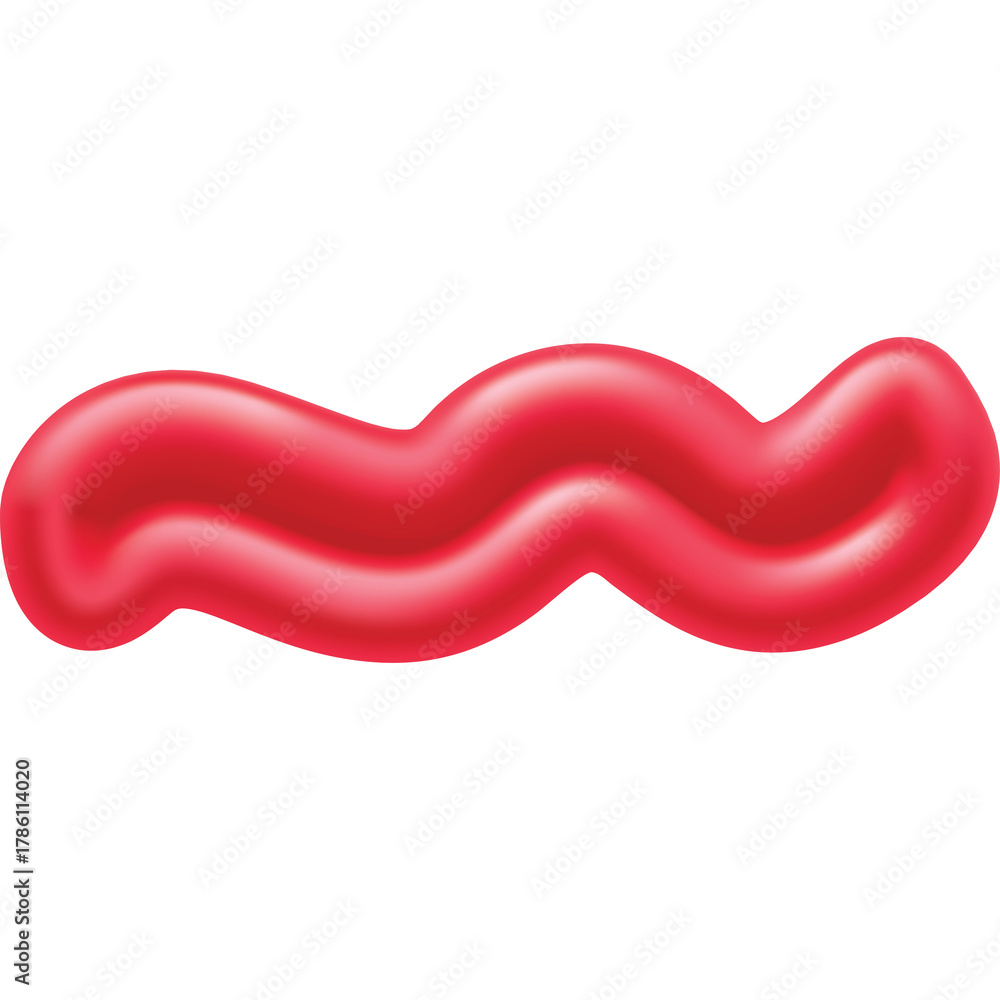 Fototapeta premium A Single Red Ketchup Blob With S-Shaped Curve Isolated On Transparent Background With Smooth Texture And Glossy Finish