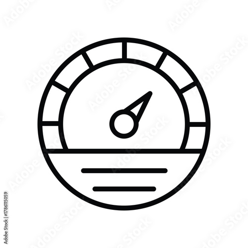 Gauge circular with linear markings  pointer sits atop horizontal lines all black outlines